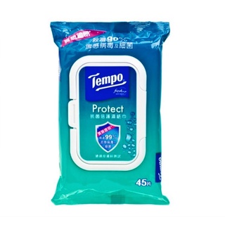ทิชชู่​เปียกต้านเชื้อแบคทีเรีย TEMPO PROTECT มี 45 แผ่น ผลิตเยอรมนี​