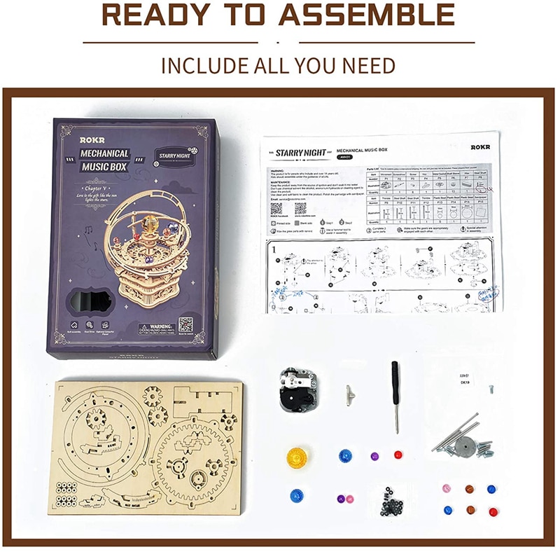 robotime-ชุดกล่องดนตรีไม้-ลายท้องฟ้ากลางคืน-3d-หมุนได้-diy-ของเล่น-สําหรับเด็ก-sji6-84-ชิ้น