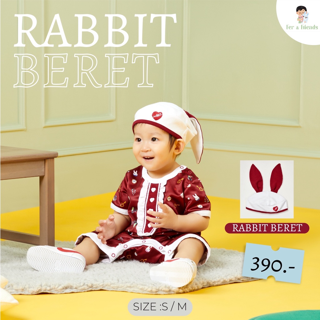 sale-fer-amp-friends-rabbit-beret-หมวกแฟชั่นสำหรับเด็กเล็ก-เพิ่มความน่ารักด้วยหมวกหูกระต่าย-ปักลายหัวใจ