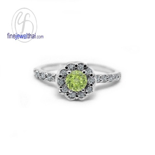 Finejewelthai-แหวนเพอริดอท-เพอริดอท-แหวนเพชรCZ-แหวนเงินแท้-พลอยประจำเดือนเกิด-Peridot-Silver-Ring-Birthstone-R1295pd