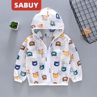 SABUY ฤดูร้อนเด็กแฟชั่นเสื้อผ้าป้องกันแสงแดดหมีน่ารักเมฆหลากสีเย็นแขนยาวบางเด็กป้องกันแสงแดดกลางแจ้งเสื้อผ้า