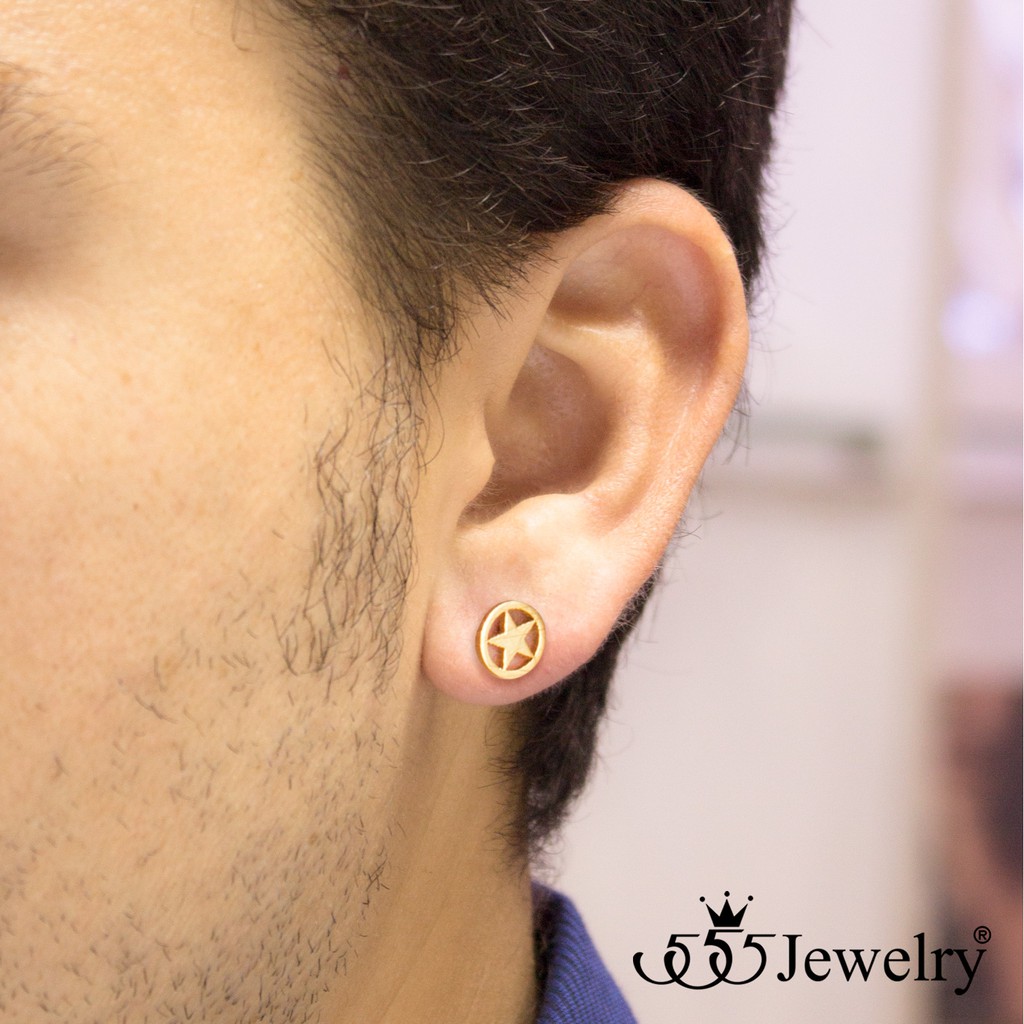 555jewelry-ต่างหูสตั๊ดสแตนเลส-วงกลม-ด้านในเป็นรูปดาว-5-แฉก-รุ่น-mnc-er676-ต่างหูแฟชั่น-ต่างหูสวยๆ-er2