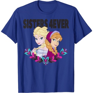 เสื้อยืดสีขาวเสื้อยืดแขนสั้นลําลอง ผ้าฝ้าย พิมพ์ลายกราฟฟิค Disney Frozen Elsa Anna Sisters 4 Ever แฟชั่นสําหรับผู้ชายS-4