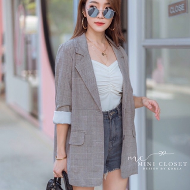 เสื้อสูท-เสื้อสูททำงาน-เบเซอร์ทรงสวย-สูทลายสก็อต-minicloset