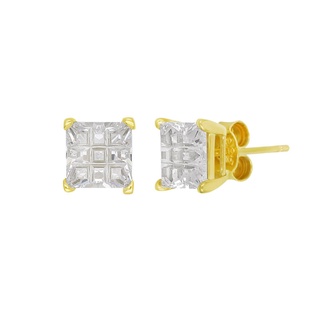 A.CEMI Square Stud Earring ต่างหูเงินแท้ ชุบทอง 18K โรสโกลว์