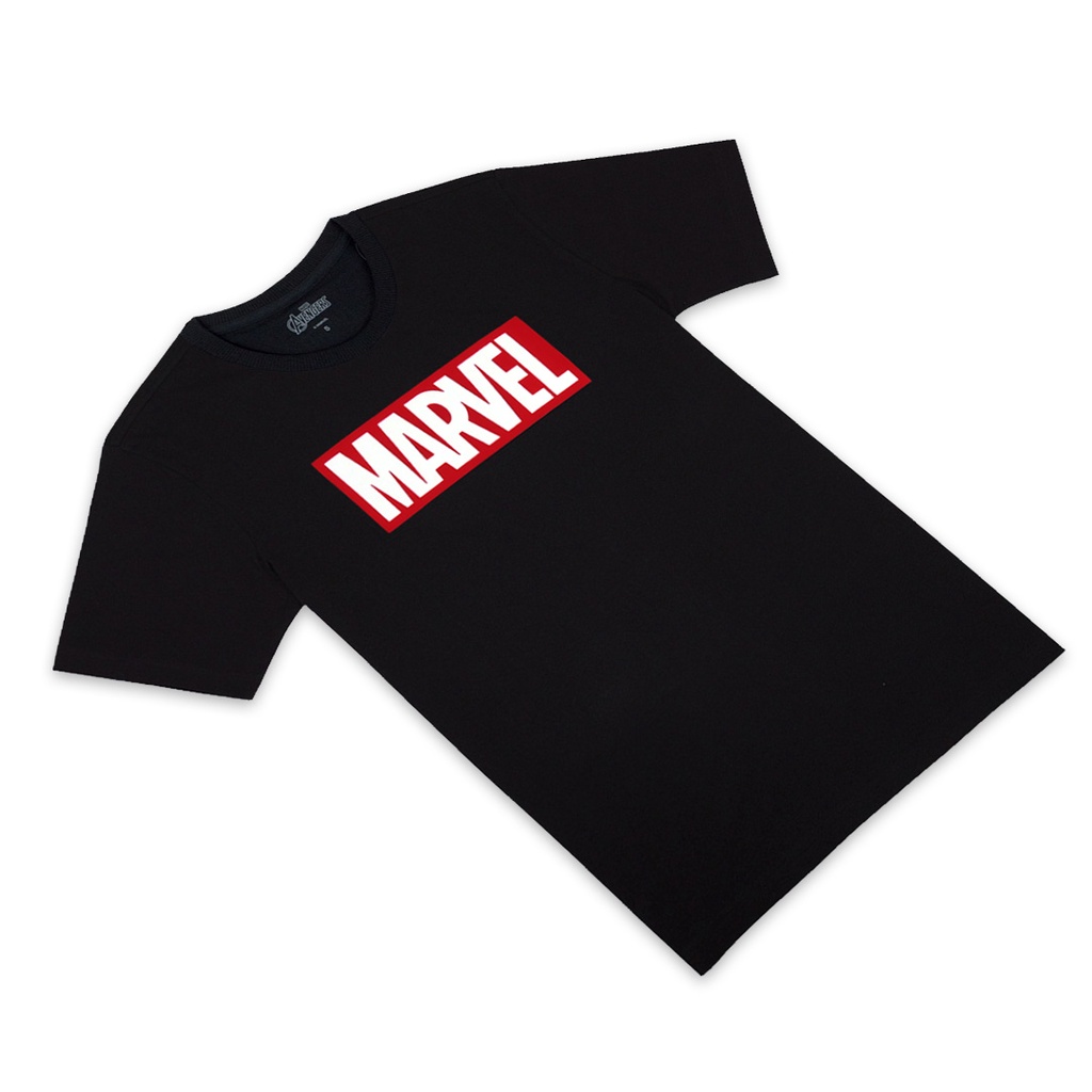 เสื้อยืดผ้าฝ้ายพิมพ์ลายขายดี-marvel-men-logo-flock-print-t-shirt-เสื้อมาร์เวลผู้ชายพิมพ์กำมะหยี่-ผ้าไมโครบรัช-สินค้าลิ