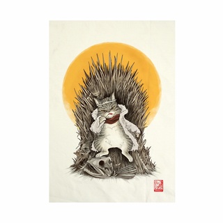 ผ้าแคนวาส พิมพ์ลาย ราชาแมว ไม่มีกรอบ ขนาด 34.5x48.5 ซม / Cat of throne Fabric Art  Canvas No frame size 34.5x48.5 cm.