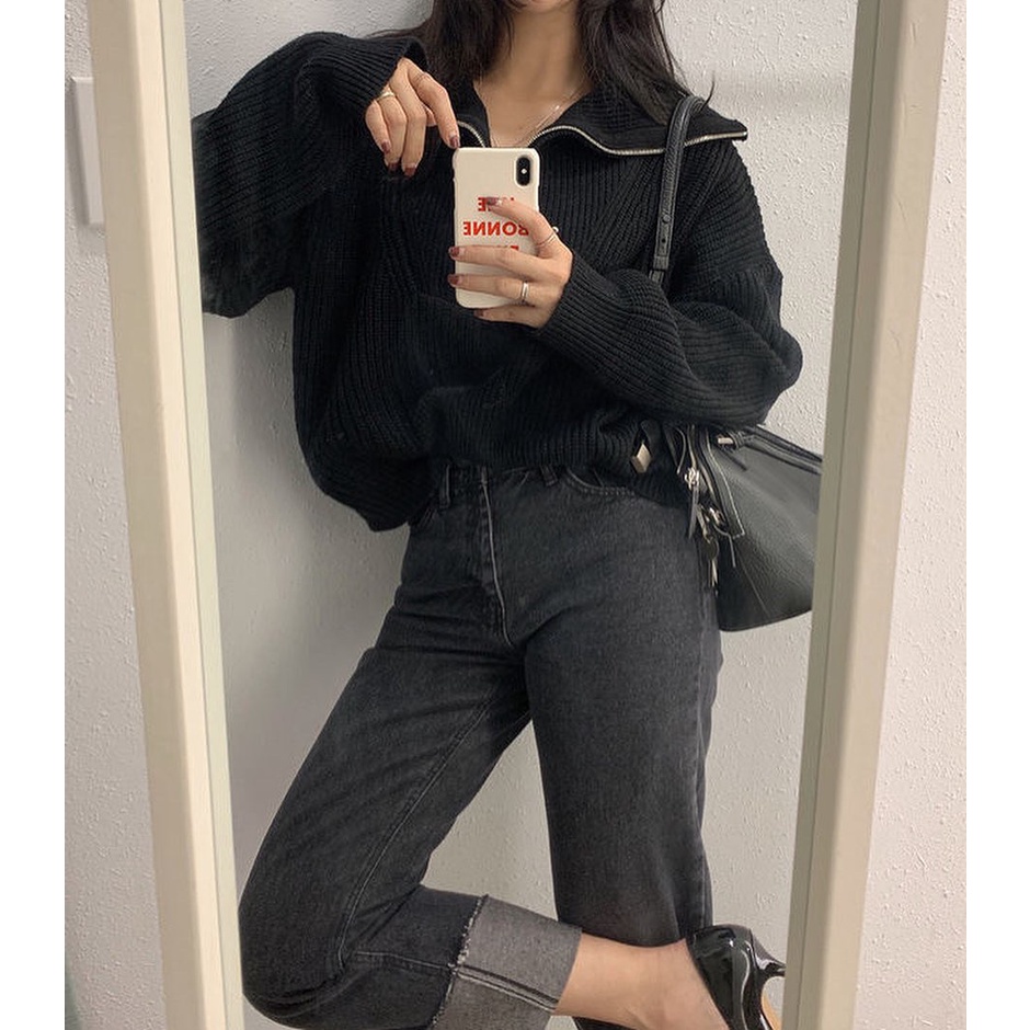 cpjgirlxx-พร้อมส่ง-popo-zip-up-sweater-สเว็ตเตอร์ไหมพรมเกาหลีซิปครึ่งตัว