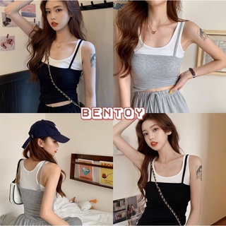 Bentoy(bratop 6886 )เสื้อกล้ามแขนกุด มีฟองน้ำ ดีเทลแต่ง2ชิ้น สีทูทร