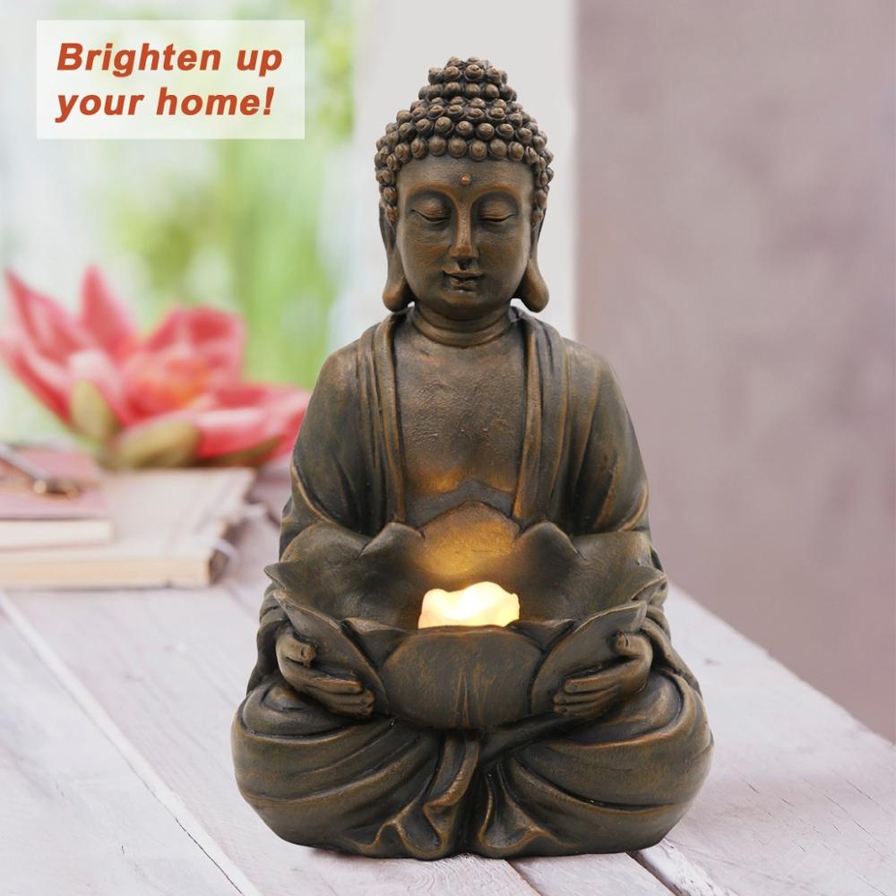 ▫۩Goodeco Meditating Zen Buddha Statues Sitting Figurine Home Decoration  Buda Sculpture Poly resin Ornaments with Lotus