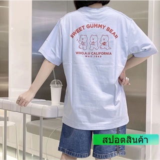 เสื้อยืดแขนสั้น ผ้าฝ้าย พิมพ์ลายหมี ระบายอากาศได้ดี แฟชั่นฤดูร้อน