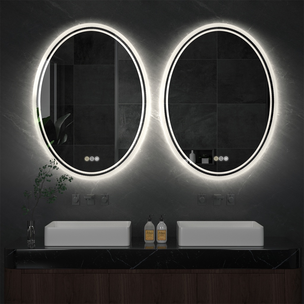 กระจกห้องน้ำ-led-รูปวงรีติดผนัง-vanity-smart-mirror-พร้อมไฟ-backlit-anti-fog-amp-dimmable-พร้อมเซ็นเซอร์สัมผัสสี-กันน้ำ