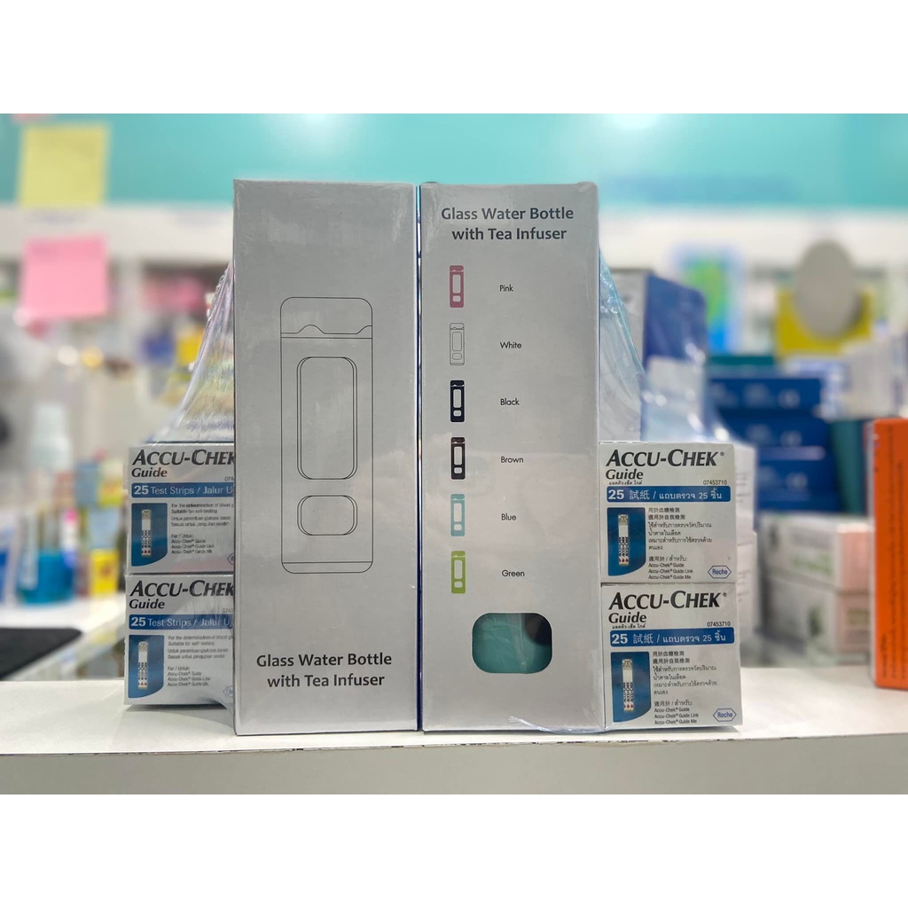 AccuChek Guide Strips รวม 50ชิ้น แถมฟรี!! กระบอกน้ำพร้อมที่กรองชา ...