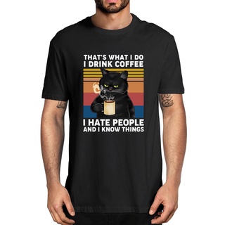 เสื้อยืดโอเวอร์ไซส์เสื้อยืด พิมพ์ลายแมวตลก Thats What I Do I Drink Coffee I Hate People สไตล์วินเทจ แฟชั่นฤดูร้อน สําหร