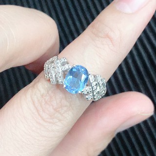 แหวนพลอยโทแพซสีฟ้าอ่อน (SWISS BLUE TOPAZ)เงินแท้ 92.5 % รุ่น 2408