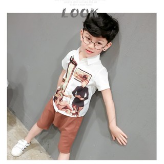 D2kids ชุดเซ็ตเด็กชาย เสื้อเชิ๊ต+กางเกงสีน้ำตาล