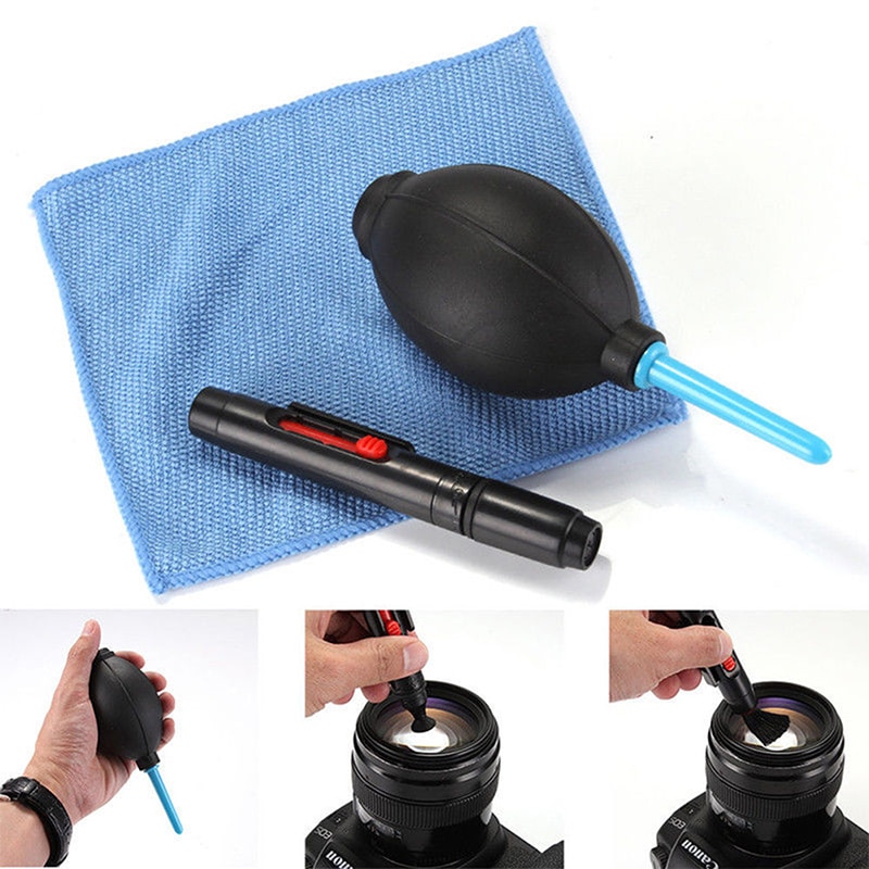 ภาพหน้าปกสินค้า3 in 1 Portable Camera Clean Kit Cleaning Cloth Camera Cleaner Pen Air Blaster Blower Accessories Set for Camera Keyboard Phones H
