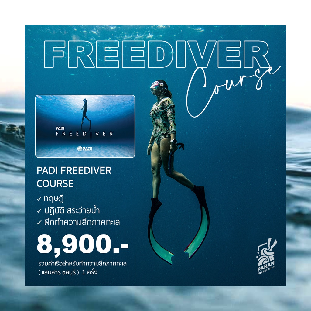 ภาพหน้าปกสินค้าคอร์สเรียน "ฟรีไดฟ์" PADI FREEDIVER (LV.1) by Paran Freediving
