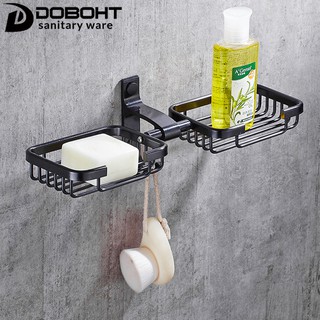 DOBOHT Wall Mounted Black Space Aluminum Alloy Soap Dish Hotel Bathroom Accessories Hardware with Hook A1001103-2BL