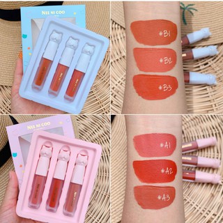 เซ็ทลิปแมท Nee Ni Coo Meow Matte Lip Glaze เซ็ทลิปแมท เนื้อบางเบา แพ็คเกจน่ารัก (ใน 1เซ็ทมี 3 แท่ง)