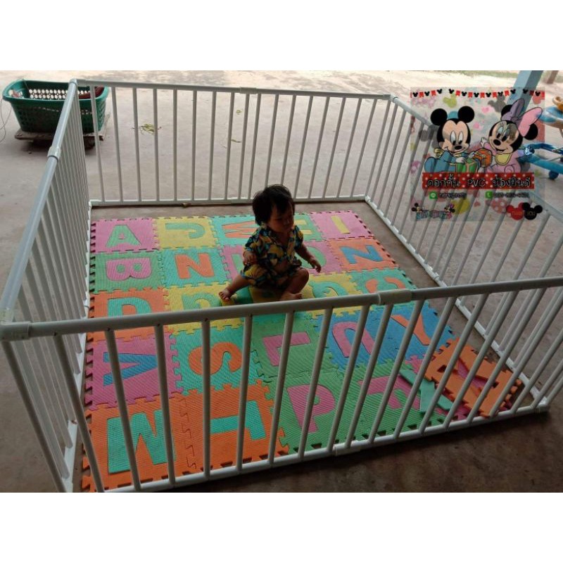 ภาพหน้าปกสินค้าคอกกั้นเด็ก​ 5x5​ฟุต​ สูง60ซม​ ไม่มีประตู​ แถ​มฟรี​ขายาง จากร้าน nutwongsamoot บน Shopee