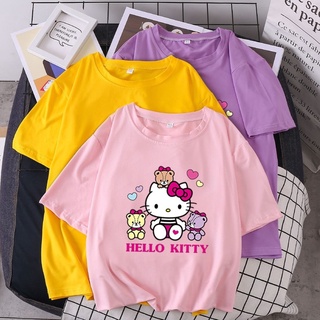 [ราคาถูกที่สุด] รูปแบบใหม่ ลายการ์ตูน Hello Kitty คอกลม เสื้อยืด  M~3XL  9สี