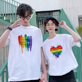 เสื้อยืดแขนสั้นลําลอง คอกลม พิมพ์ลายสีน้ํา LGBT Love Wins สีรุ้ง แฟชั่นฤดูร้อน สําหรับผู้ชาย และคู่รัก