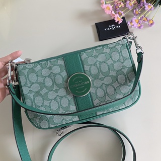 💚แท้💯 พร้อมส่ง💚 Coach Lonnie Baguette In Signature Jacquard C8306 ขนาด 9 นิ้ว