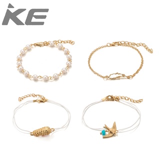 European Jewelry Alloy Bird Peanut Anklet Pearl Leaf Hollow Anklet 5-Piece Set for girls for w