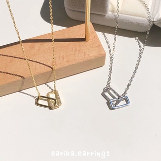 earika.earrings - double rectangle necklace สร้อยคอจี้สี่เหลี่ยมคล้องเงินแท้ S92.5 ปรับขนาดได้ (มีให้เลือกสองสี)