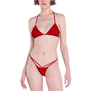 Angelys Balek ชุดว่ายน้ำ Halter String Bikini &amp; Front Cutout Brazilian Brief Swimsuit รุ่น SS22SW00101104 สีแดง