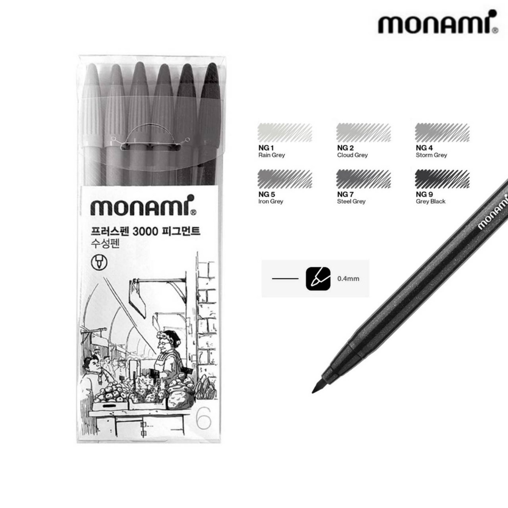 ปากกา-monami-ปากกาสีน้ำ-รุ่น-plus-pen-3000-ชุด-6-pigment-ลายเส้น-0-4-มม-6สี-แพ็ค
