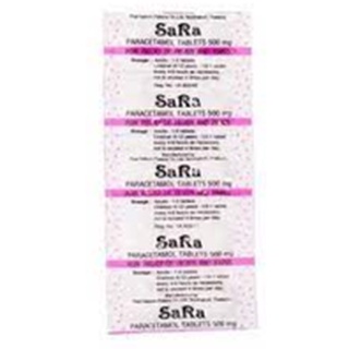 สินค้า Sara Paracetamol Tablets 500 mg ซาร่า พาราเซตามอล ยาเม็ด บรรเทาปวด ลดไข้ จำนวน 10 เม็ด 1 แผง เม็ดรี 09617 / เม็ดกลม 00926