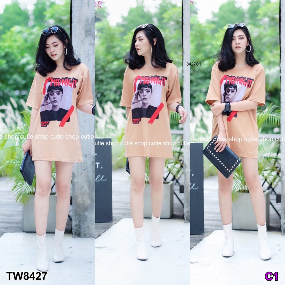 เสื้อยืดทรงโอเวอร์ไซส์สกรีนลายผู้หญิง-tw8427