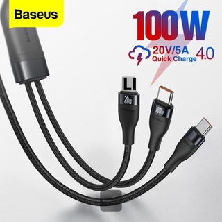 [ส่งด่วน24ชม.] Baseus 100W Flash Series One-for-two Fast Charging Data Cable Type-C to IP and USB C 100W 1.2m Black