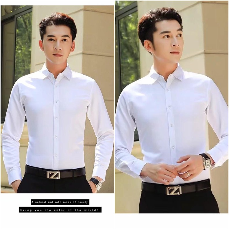 ภาพสินค้าเสื้อเชิ้ต แขนยาว ทรงสลิม สไตล์เกาหลี สำหรับผู้ชาย ไซซ์ S-5XL จากร้าน linxichu.th บน Shopee ภาพที่ 6
