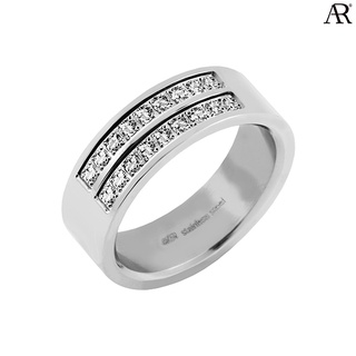 ANGELINO RUFOLO Ring ดีไซน์ Double Crystal แหวนผู้ชาย Stainless Steel 316L(สแตนเลสสตีล)คุณภาพเยี่ยม สีเงิน