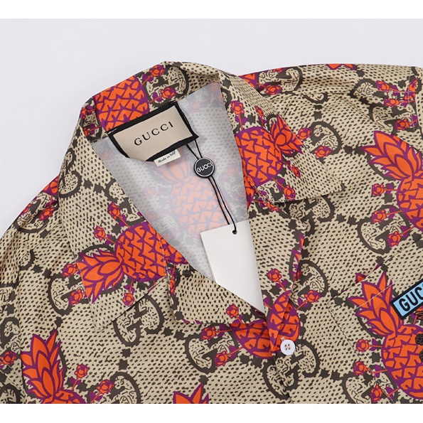 เสื้อเชิ้ตแขนสั้นลําลอง-คอปก-ลายสับปะรด-gg-พลัสไซซ์