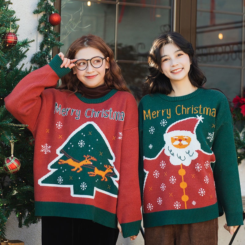 เวอร์ชั่นเกาหลี-เสื้อกันหนาวคริสมาส-คริสต์มาส-การพิมพ์-หลวม-ย้อนยุค-เสื้อกันหนาว-แจ็คเก็ตเสื้อกันหนาวแฟชั่น