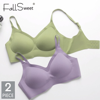 FallSweet 2 ชิ้น เสื้อชั้นในไร้สายเรยอนไร้สาย นุ่มระบายอากาศ Bralette เสื้อฟิตเนส S-XL