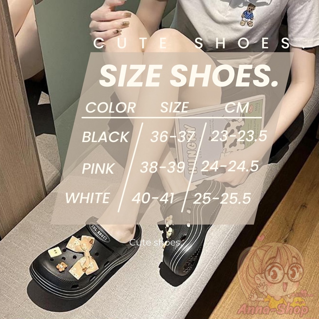 สินค้าพร้อมส่ง-รองเท้าสไตล์เกาหลี-รองเท้าหัวโต-แบบสวมรัดส้น-ลายน้องหมี-พื้นสูง-4-ซม-พื้นนิ่ม-t121