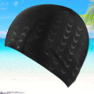 หมวกว่ายน้ำ เนื้อผ้าพิมพ์ลาย (สีดำ) รหัส SWG42