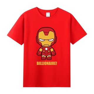 เสื้อยืดสีขาว✁เสื้อยืดคอกลมแขนสั้นผ้าฝ้ายสำหรับผู้ชายและผู้หญิงฤดูร้อนหลวม Marvel Iron Man ironman AvengersS-4XL