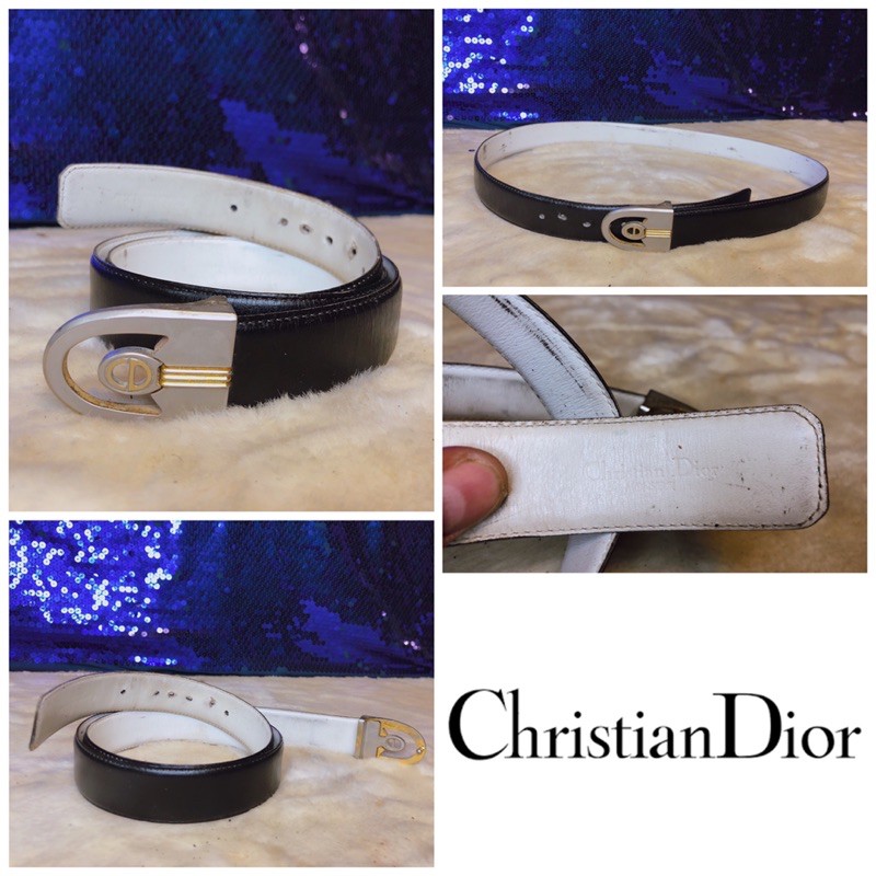 christian-dior-black-leather-belt-vintage-แท้
