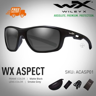 แว่นตา WileyX  รุ่น ASPECT เลนส์กันสะเก็ดสีเทาดำ กรอบสีดำ ขาแบบขาสปริง ใส่สบายไม่บีบแก้ม กันกระแทกสูง