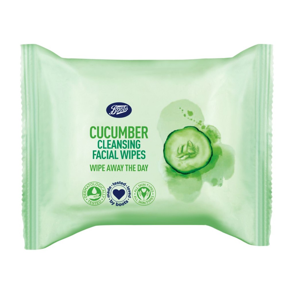 BOOTS CUCUMBER CLEANSING FACIAL WIPES บู๊ทส์ คิวคัมเบอร์ คลีนซิ่ง เฟเชี่ยล  ไวพ์ (25 sheets) สินค้าของแท้จากช็อป | Shopee Thailand