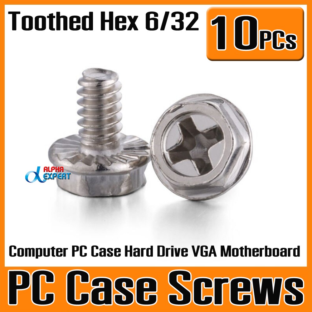 น็อตคอมพิวเตอร์-10pcs-toothed-hex-6-32-computer-pc-case-hard-drive-vga-motherboard-mounting-screws-10x6mm