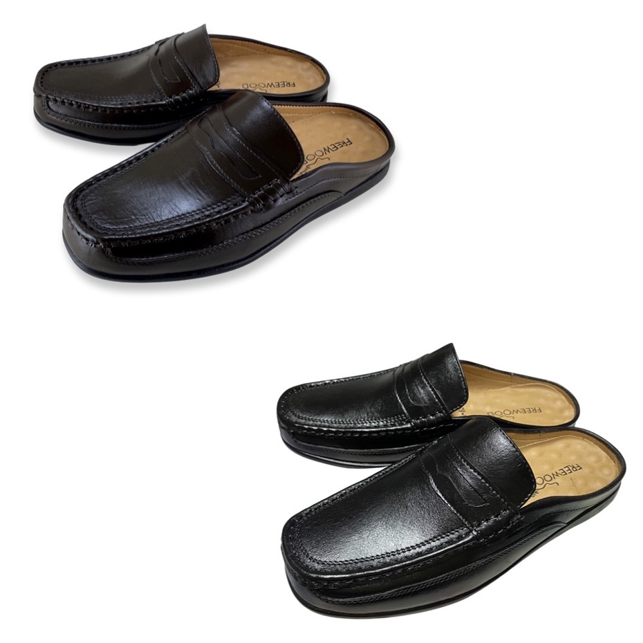 ภาพหน้าปกสินค้าFREEWOOD CASUAL SHOES รองเท้าลำลองหนังชาย แบบเปิดส้น รุ่น 79-592 สีดำ / น้ำตาล (BLACK / BROWN)