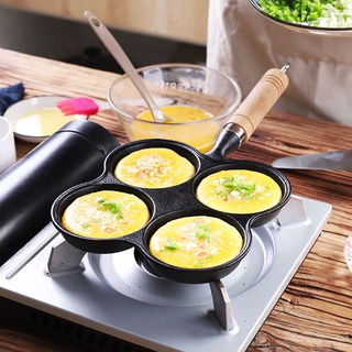 △⊙♙4-Holes Non-Stick Cast Iron Omelet Frying Pan Skillet Pancake Cooking Pot Kitchen Accessories for Gas/Induction Cooke