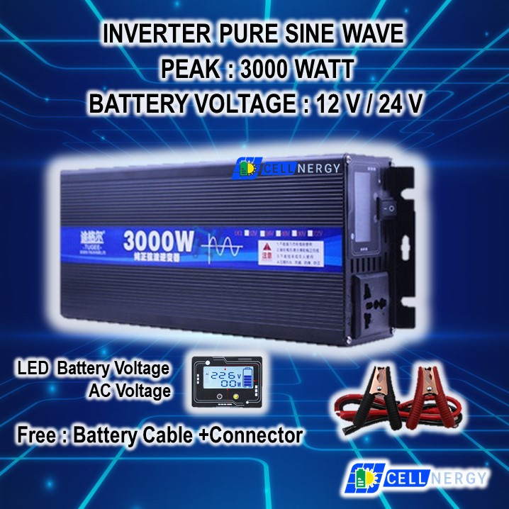 ภาพหน้าปกสินค้าอินเวอร์เตอร์ pure sine wave inverter 3000 watt (พร้อมส่ง) TUGEE / DA ออฟกริด// 12 Vdc to 220Vac// 24 Vdc to 220 Vac